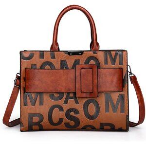 Women’s Brown Crocodile Pattern Satchel Handbag  Stylish Tote Purse Shoulder Bag